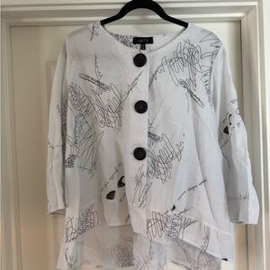 Comfy USA White Button-Front Scribble-Print Shirt